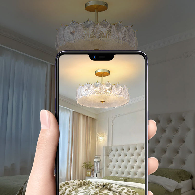 Modern Metal Flush Mount Shell Shape Ceiling Light with Glass Shade for Living Room