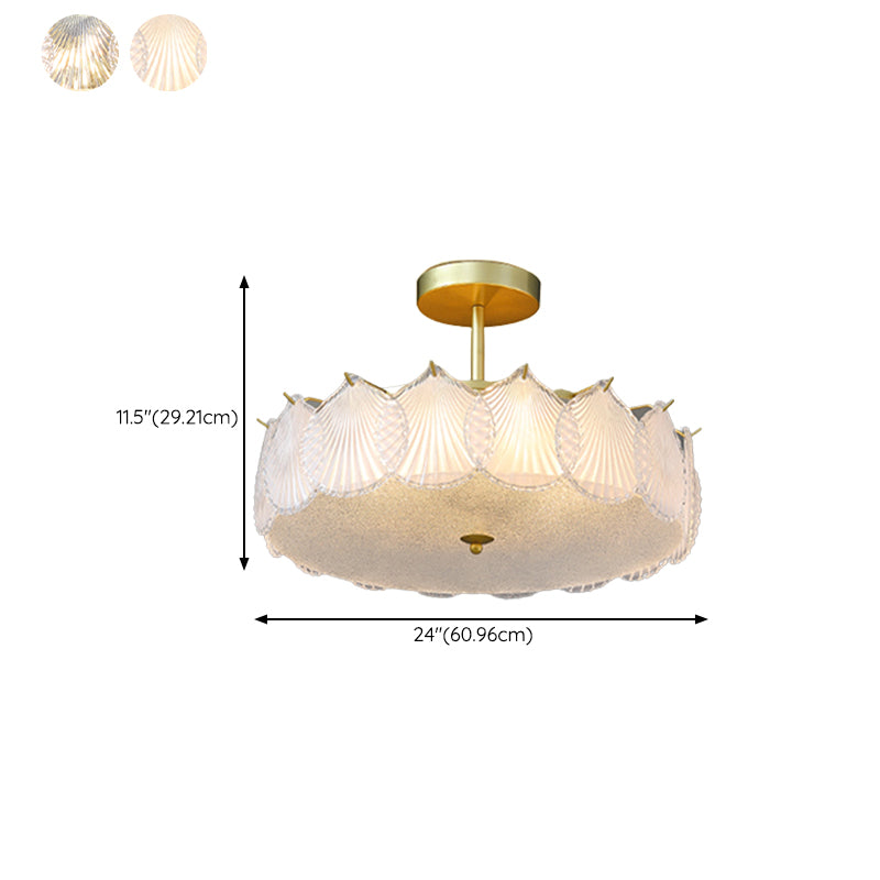 Modern Metal Flush Mount Shell Shape Ceiling Light with Glass Shade for Living Room