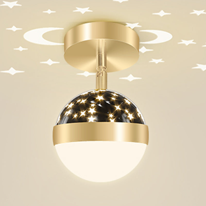 LED Modern Metal Flush Mount Ball Shape Ceiling Light with Plastic Shade for Living Room