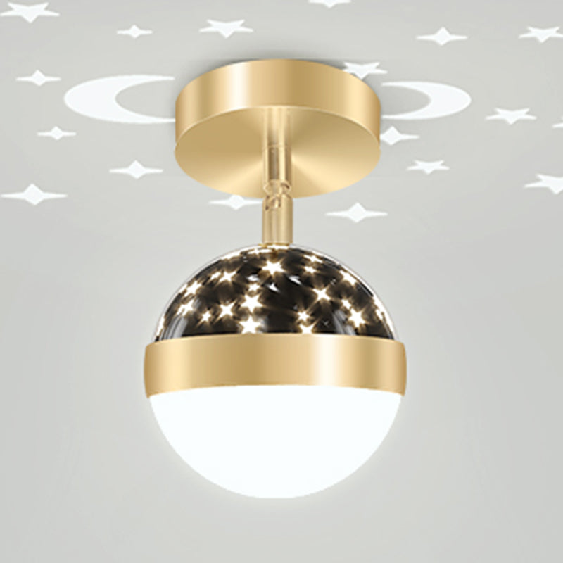 LED Modern Metal Flush Mount Ball Shape Ceiling Light with Plastic Shade for Living Room