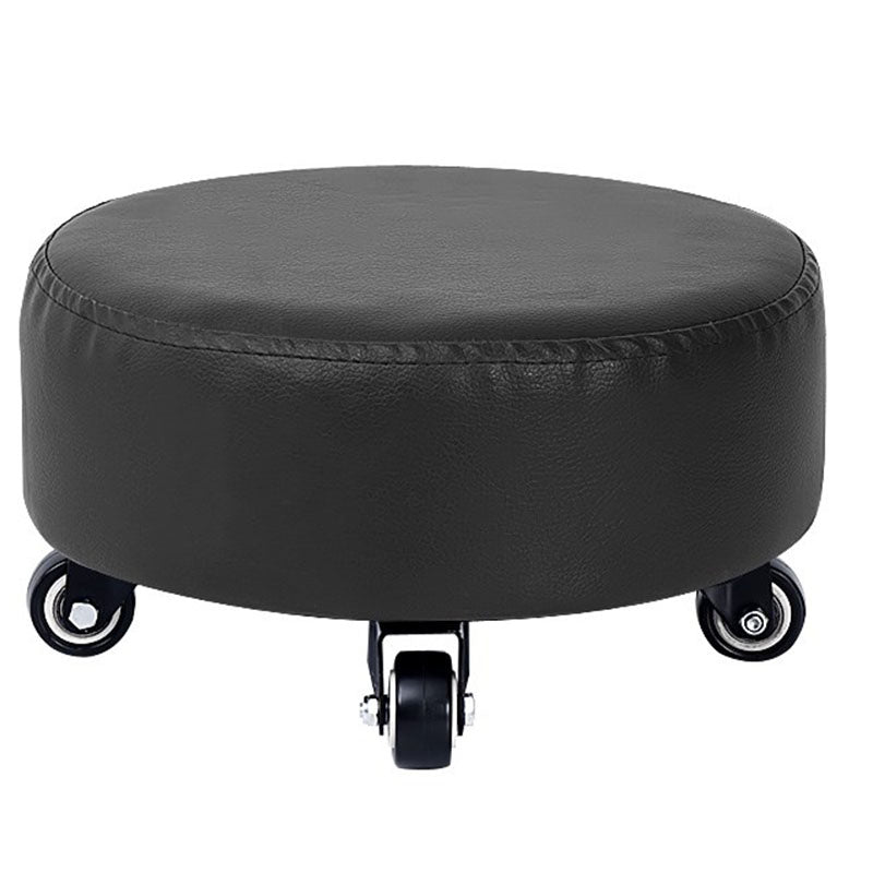 Modern Pouf Ottoman Faux Leather Upholstered Solid Color Round Ottoman with Wheels