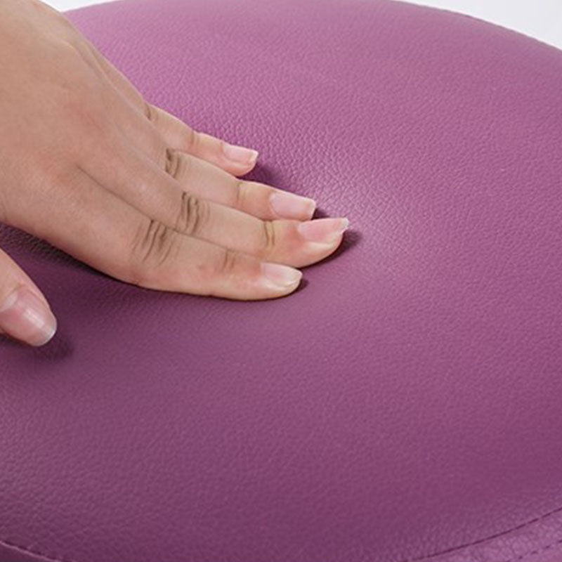 Modern Pouf Ottoman Faux Leather Upholstered Solid Color Round Ottoman with Wheels