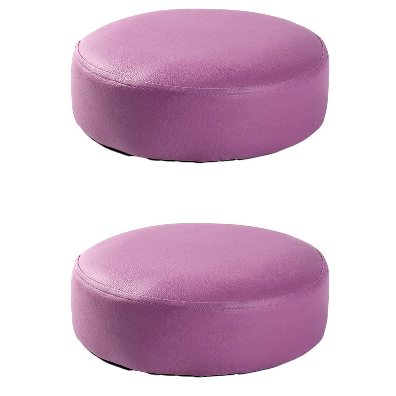 Modern Pouf Ottoman Faux Leather Upholstered Solid Color Round Ottoman with Wheels