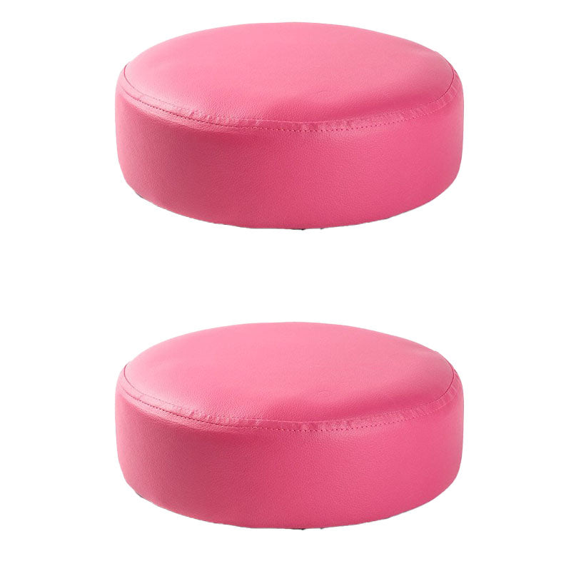 Modern Pouf Ottoman Faux Leather Upholstered Solid Color Round Ottoman with Wheels