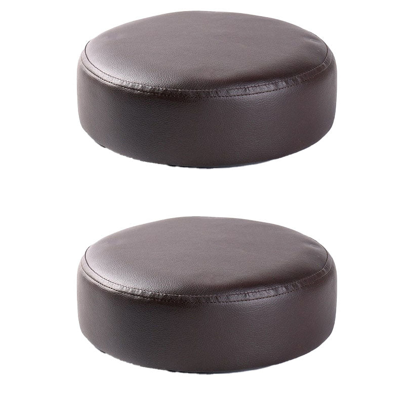Modern Pouf Ottoman Faux Leather Upholstered Solid Color Round Ottoman with Wheels
