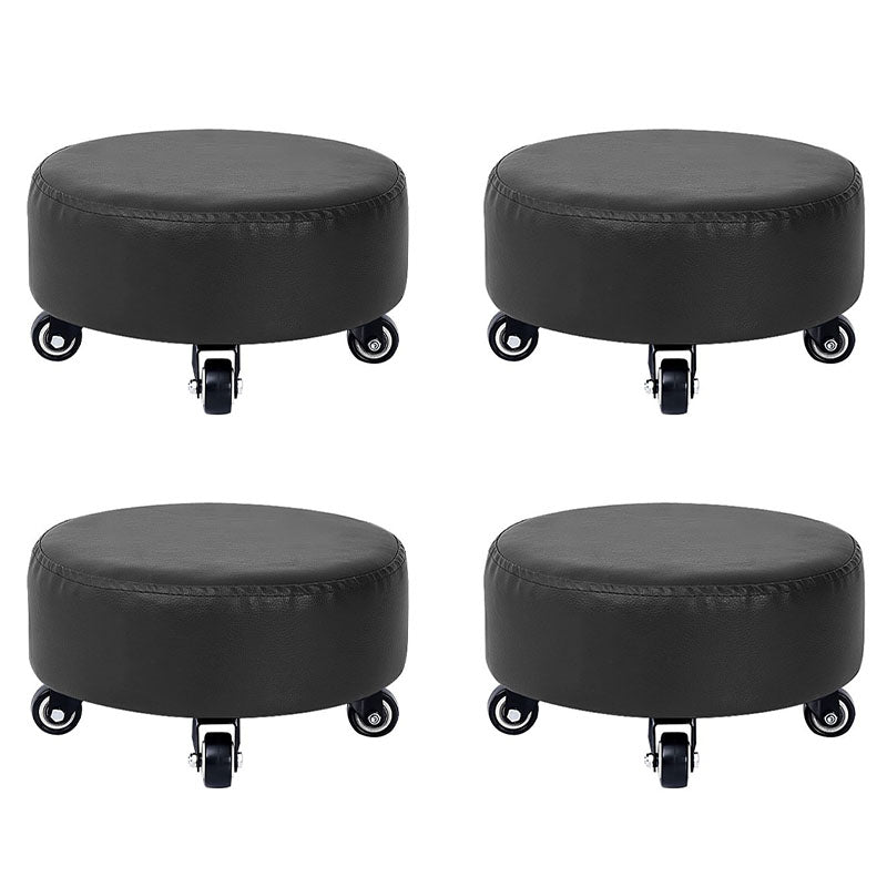Modern Pouf Ottoman Faux Leather Upholstered Solid Color Round Ottoman with Wheels