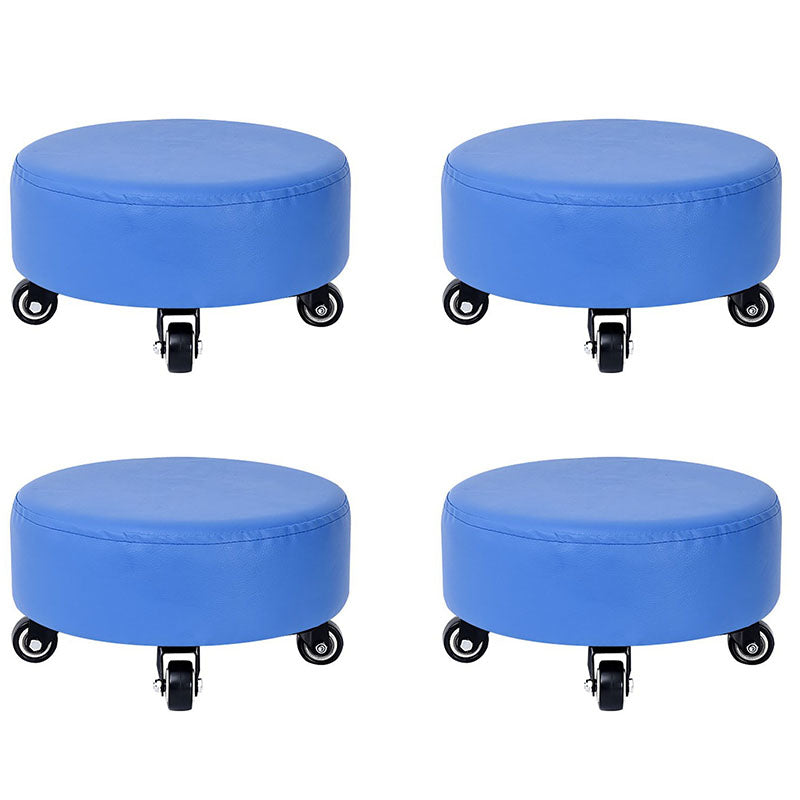 Modern Pouf Ottoman Faux Leather Upholstered Solid Color Round Ottoman with Wheels