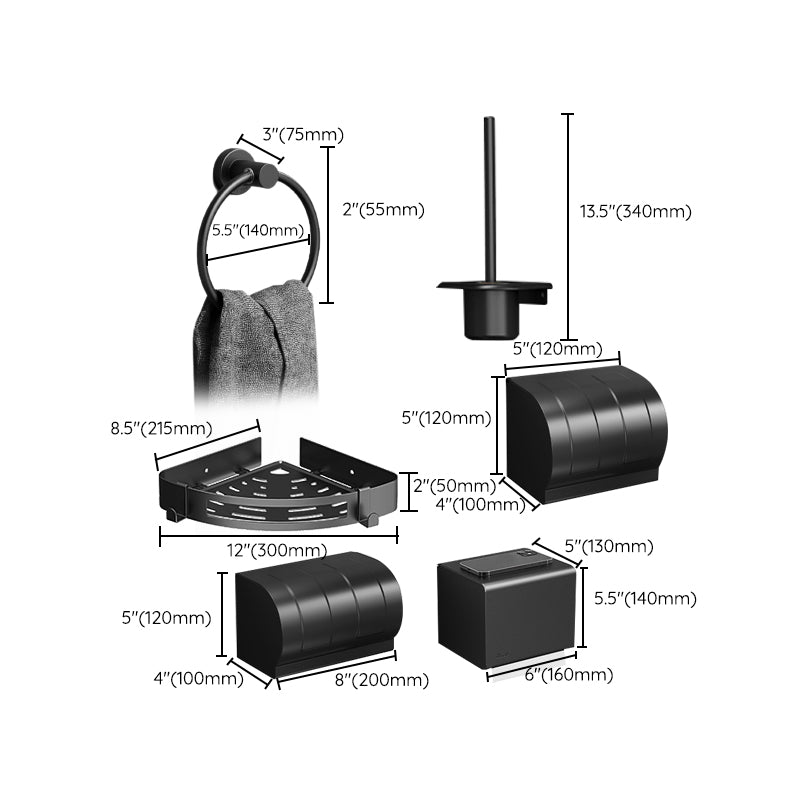 Minimalistic Black Bathroom Accessory Kit Paper Holder Towel Bar Bath Hardware Set