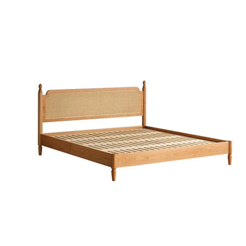 Tropical Standard Bed Solid Wood Solid Color Panel Bed with Headboard