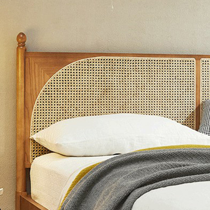 Tropical Standard Bed Solid Wood Solid Color Panel Bed with Headboard