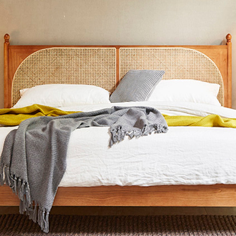 Tropical Standard Bed Solid Wood Solid Color Panel Bed with Headboard