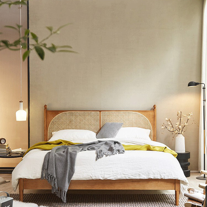 Tropical Standard Bed Solid Wood Solid Color Panel Bed with Headboard