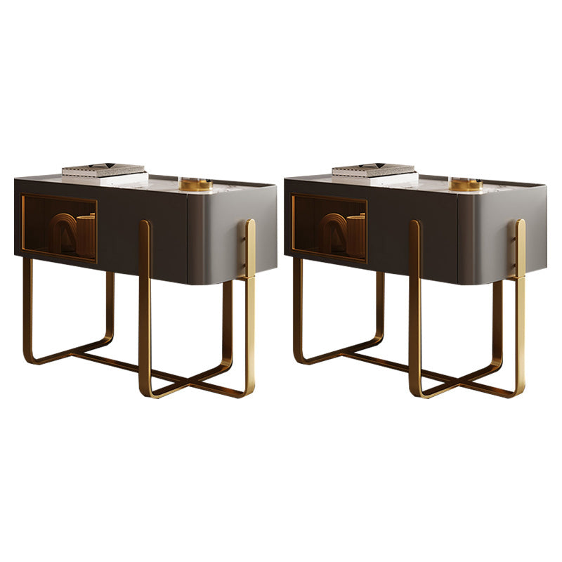 Cross Legs End Table 1-Drawer Tray Top Corner Table with Cabinet