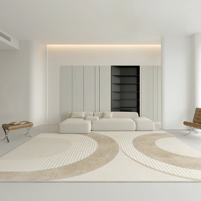 Simplicity Rug Beige Polyester Carpet Stain Resistant Rug for Living Room
