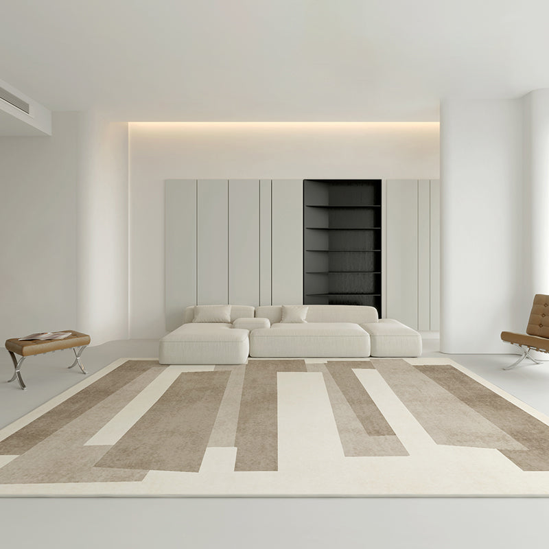 Simplicity Rug Beige Polyester Carpet Stain Resistant Rug for Living Room