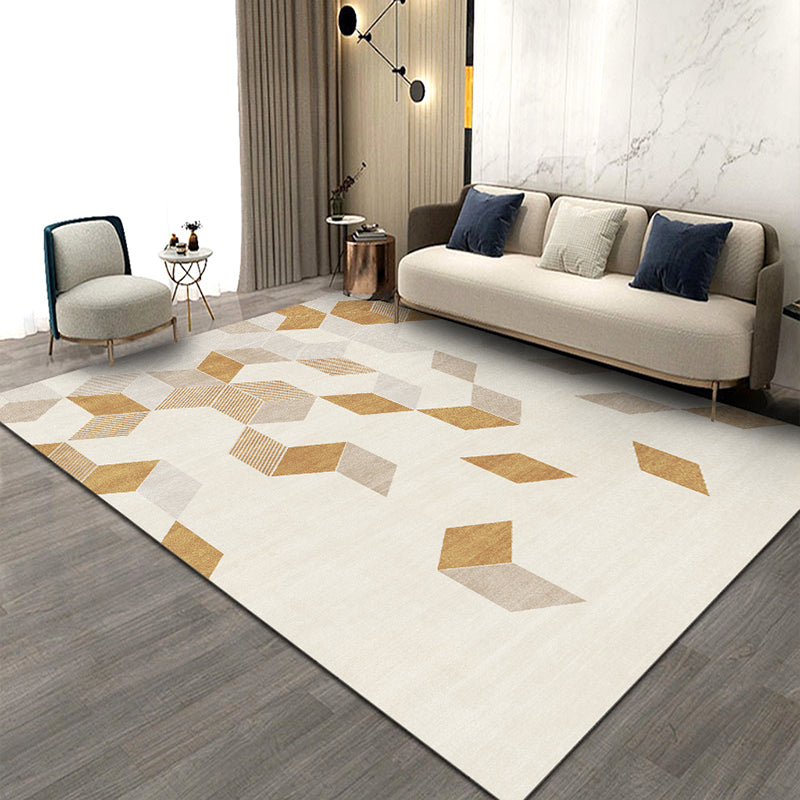 Simplicity Diamond Rug Beige Polyester Area Rug Stain Resistant Rug for Bedroom