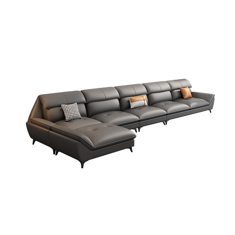 37.79" Tall Grey Sectional Sofa Faux Leather Modular Sofa with Cushion Back