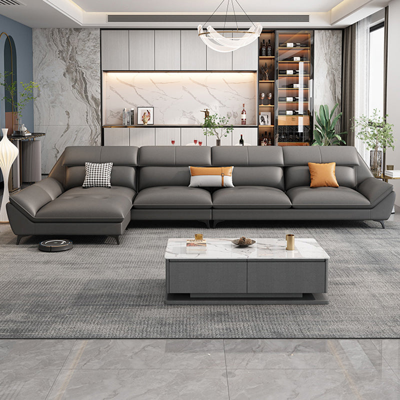 37.79" Tall Grey Sectional Sofa Faux Leather Modular Sofa with Cushion Back