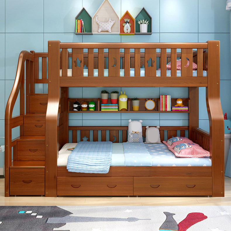 Solid Wood Standard Bunk Bed Gender Neutral Kids Bed with Drawers and Mattress