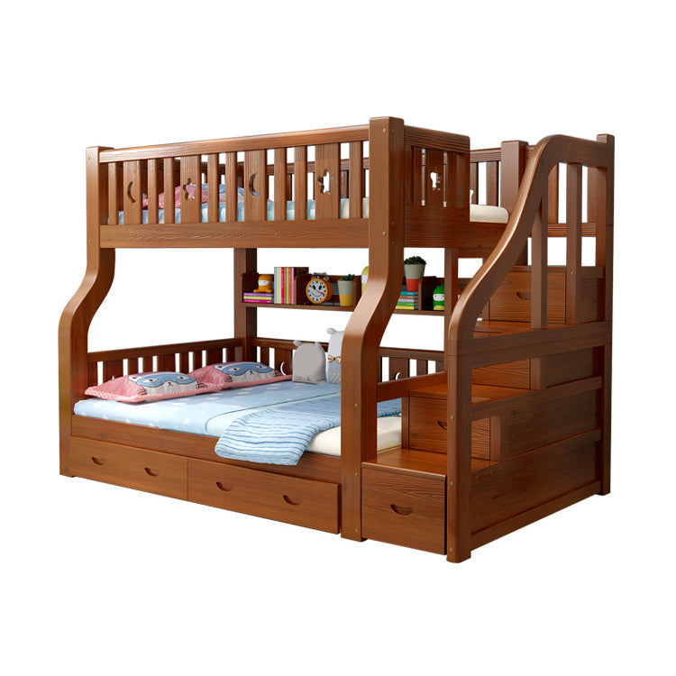 Solid Wood Standard Bunk Bed Gender Neutral Kids Bed with Drawers and Mattress
