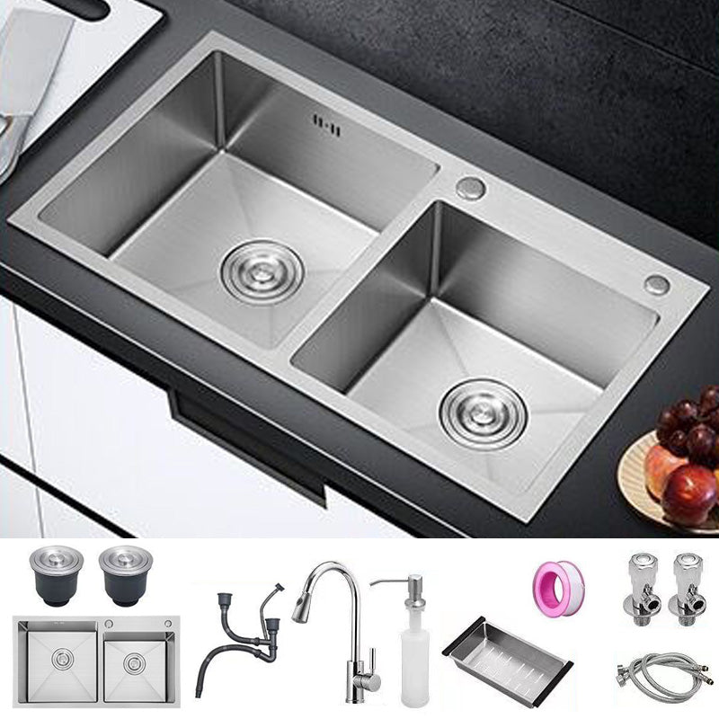 Contemporary Style Kitchen Sink Soundproof Detail Kitchen Double Sink with Basket Strainer