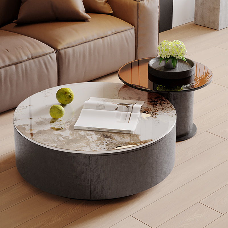 Slate Nesting Coffee Table Set Pedestal Cocktail Table with Drawers