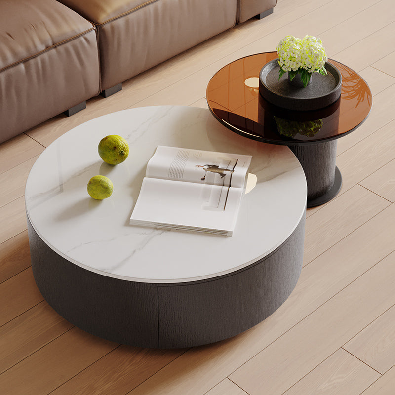 Slate Nesting Coffee Table Set Pedestal Cocktail Table with Drawers