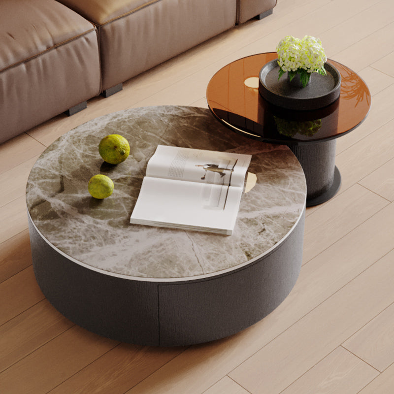 Slate Nesting Coffee Table Set Pedestal Cocktail Table with Drawers