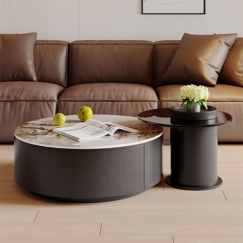 Slate Nesting Coffee Table Set Pedestal Cocktail Table with Drawers