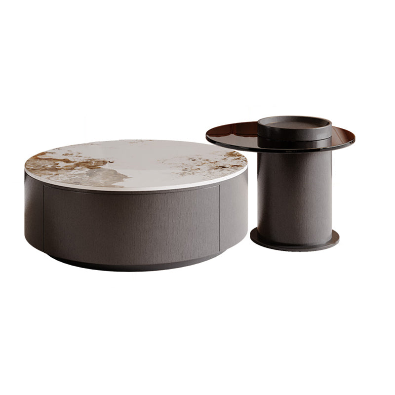 Slate Nesting Coffee Table Set Pedestal Cocktail Table with Drawers