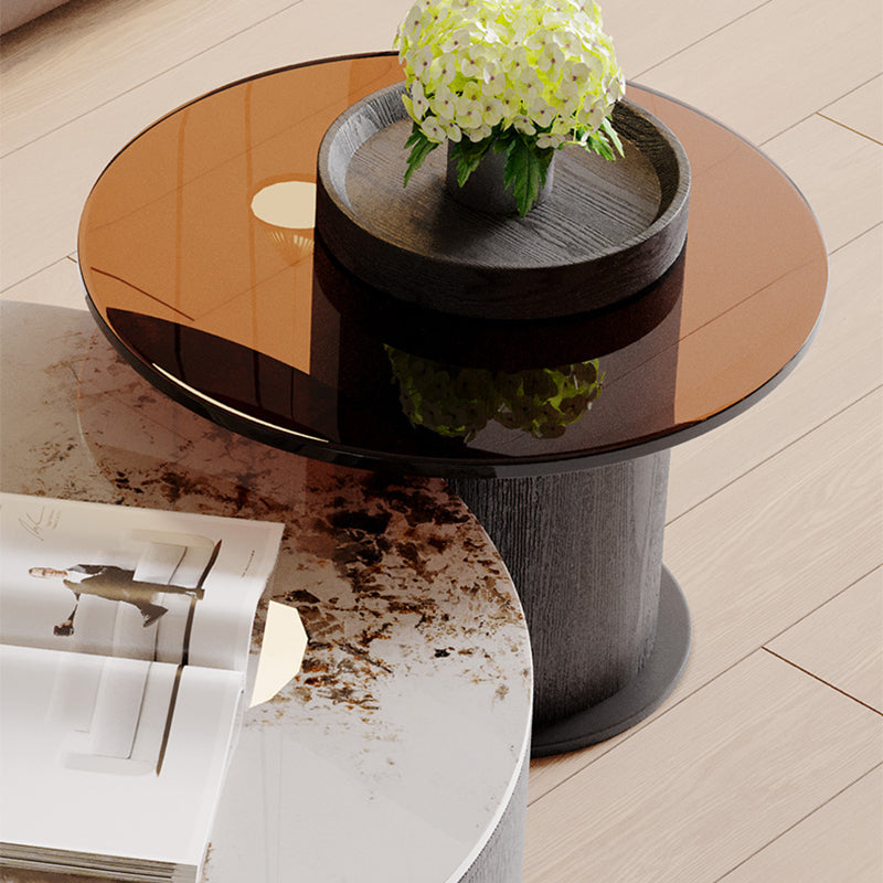 Slate Nesting Coffee Table Set Pedestal Cocktail Table with Drawers