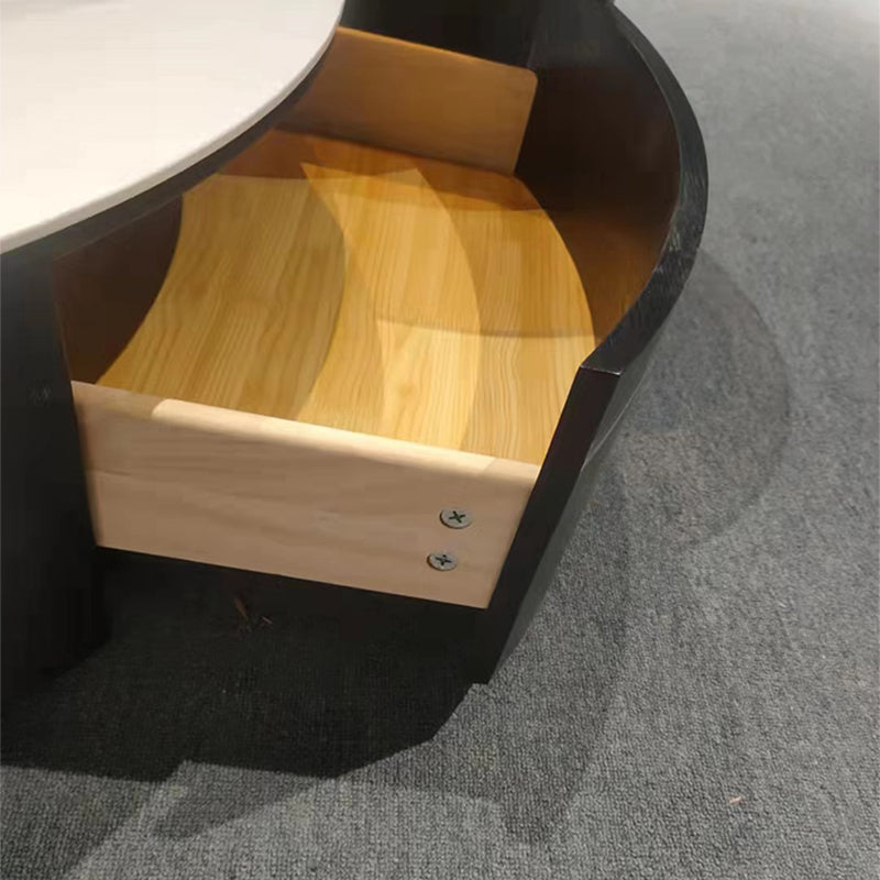 Round Nesting Coffee Table Pedestal Stone Cocktail Table with Drawer