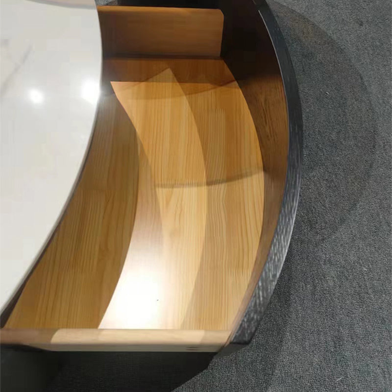 Round Nesting Coffee Table Pedestal Stone Cocktail Table with Drawer