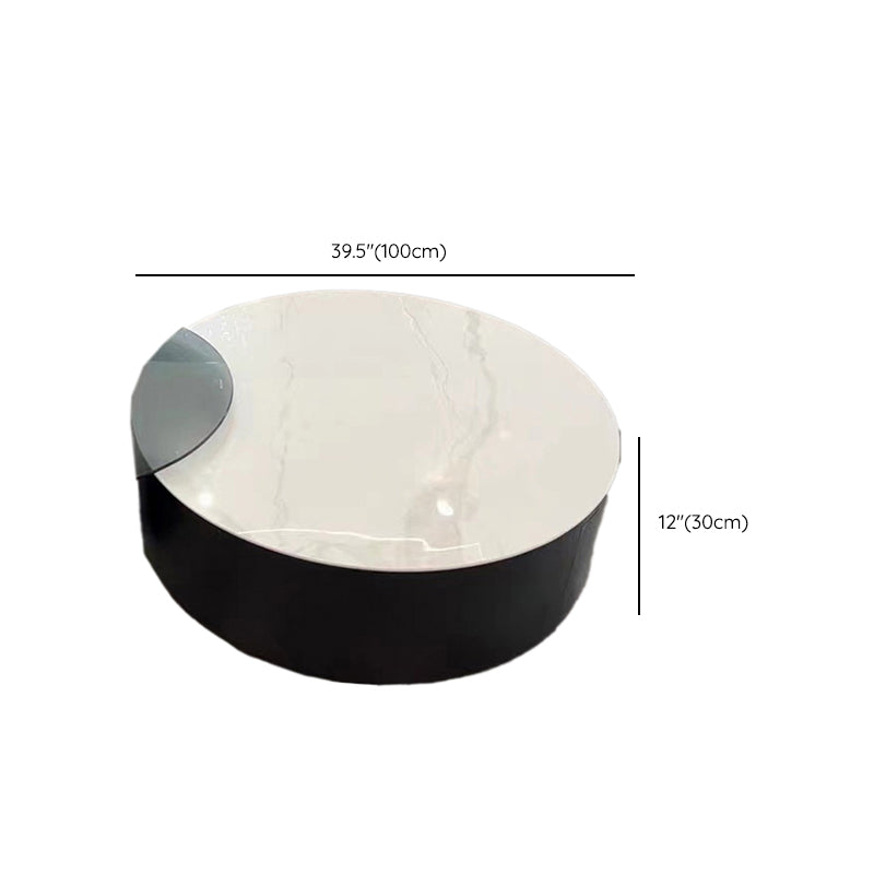 Round Nesting Coffee Table Pedestal Stone Cocktail Table with Drawer