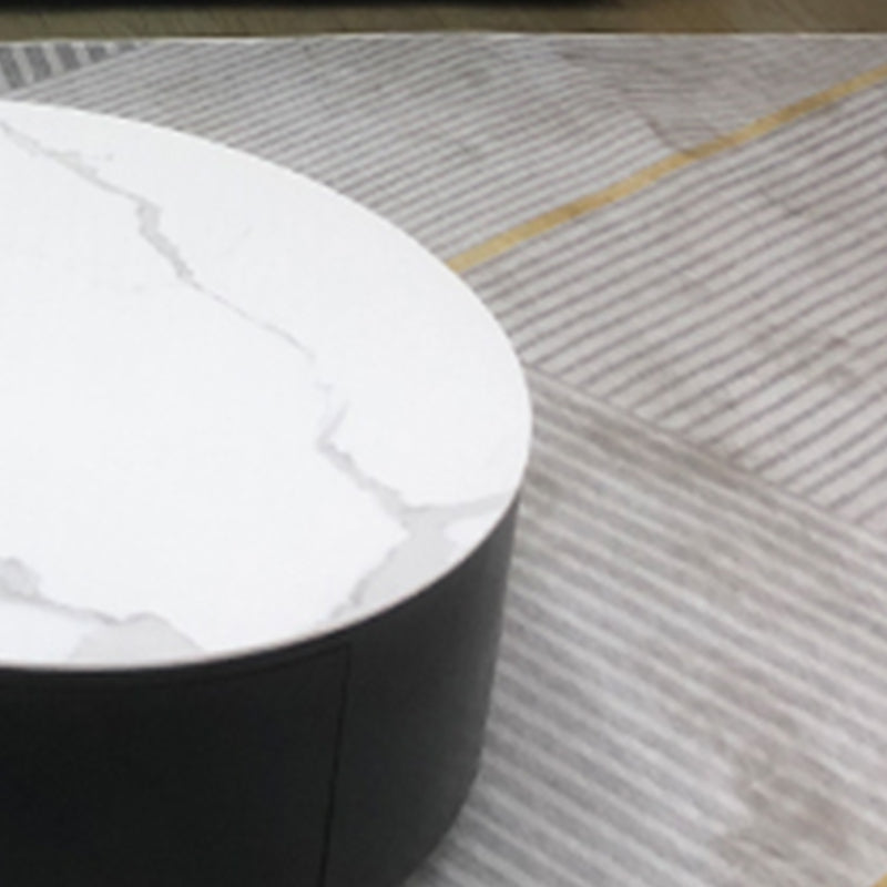 Round Stone Coffee Table Pedestal Nesting Coffee Table Set with Drawer