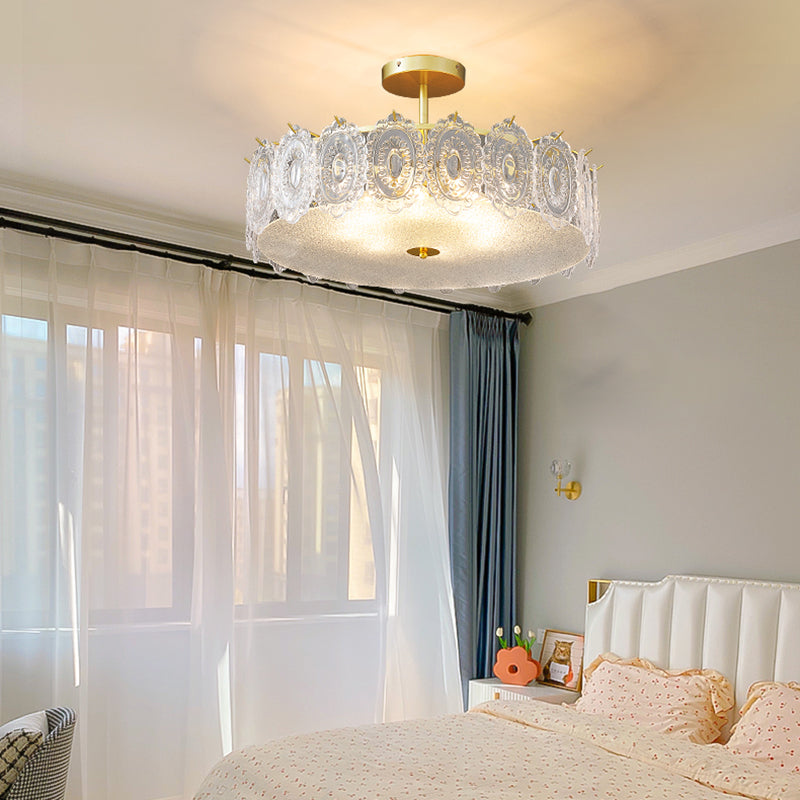 Modern Metal Flush Mount Circle Shape Ceiling Light with Glass Shade for Living Room