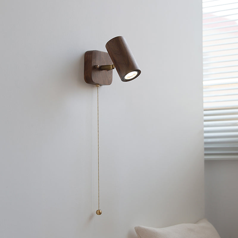 Cylinder Shape Wood Wall Sconces Modern 1-Light Reading Wall Mount Light in Brown