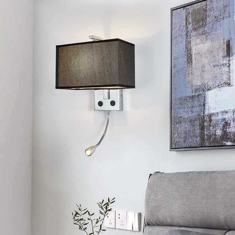 Metal Modern Adjustable Wall Sconce Rectangle Wall Light with Fabric Shade for Bedroom