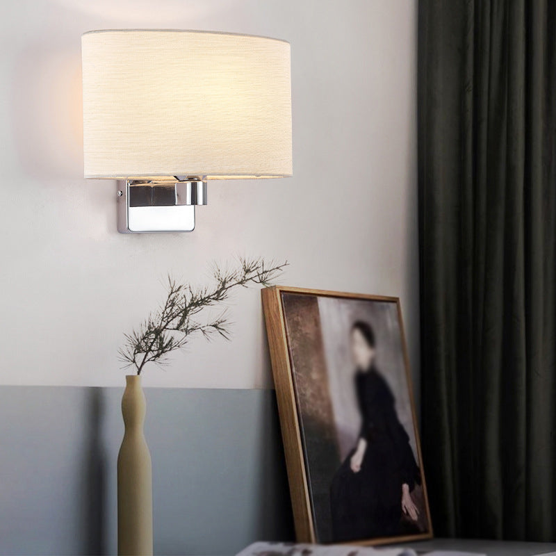 Modern Metal Wall Sconce Oval Shape Wall Light with Fabric Shade for Study