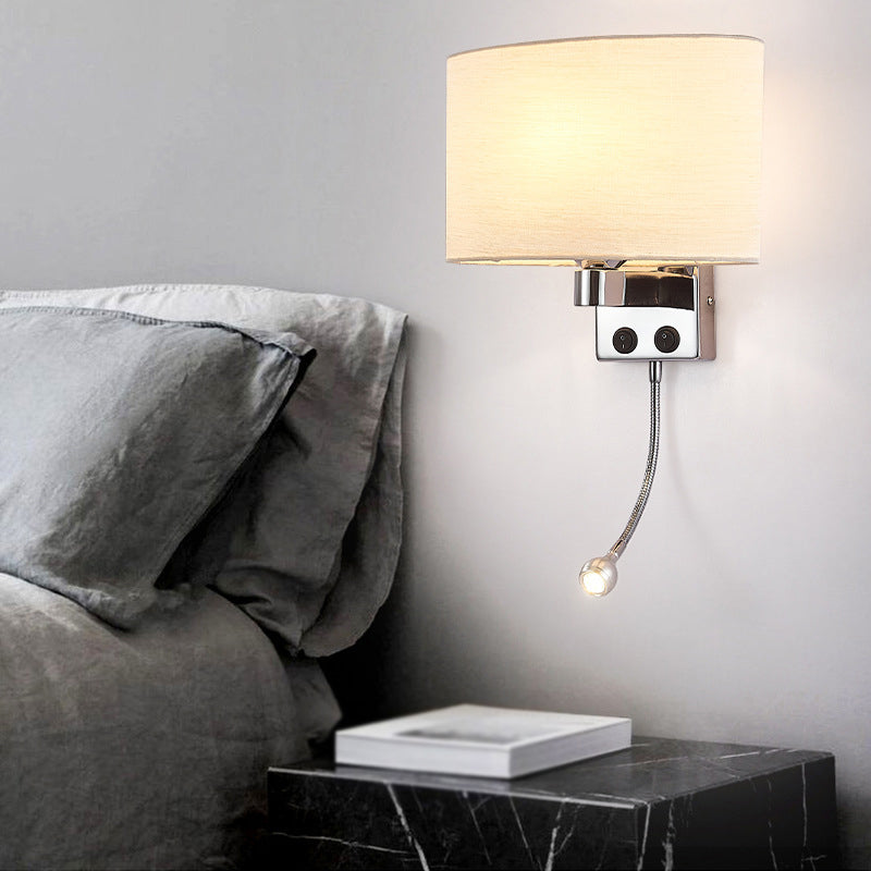 Modern Metal Wall Sconce Oval Shape Wall Light with Fabric Shade for Study