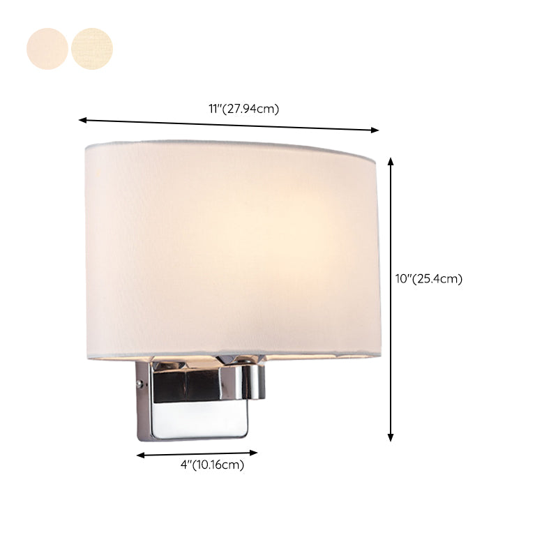 Modern Metal Wall Sconce Oval Shape Wall Light with Fabric Shade for Study