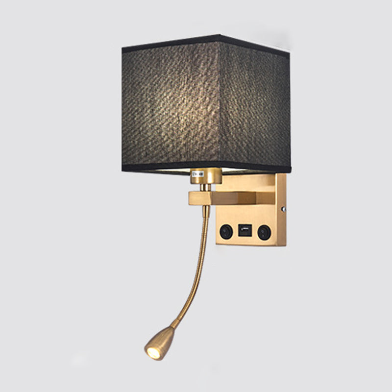 Modern Metal Adjustable Wall Sconce Square Shape Wall Light with Fabric Shade for Study