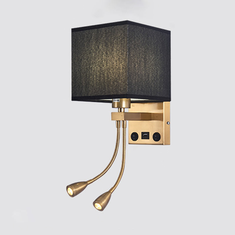 Modern Metal Adjustable Wall Sconce Square Shape Wall Light with Fabric Shade for Study
