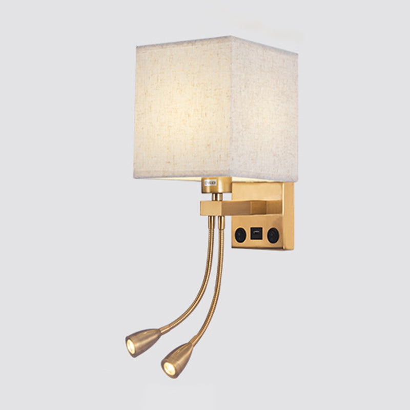 Modern Metal Adjustable Wall Sconce Square Shape Wall Light with Fabric Shade for Study