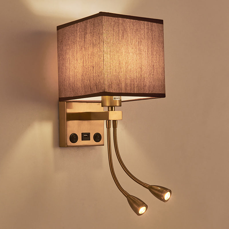 Modern Metal Adjustable Wall Sconce Square Shape Wall Light with Fabric Shade for Study
