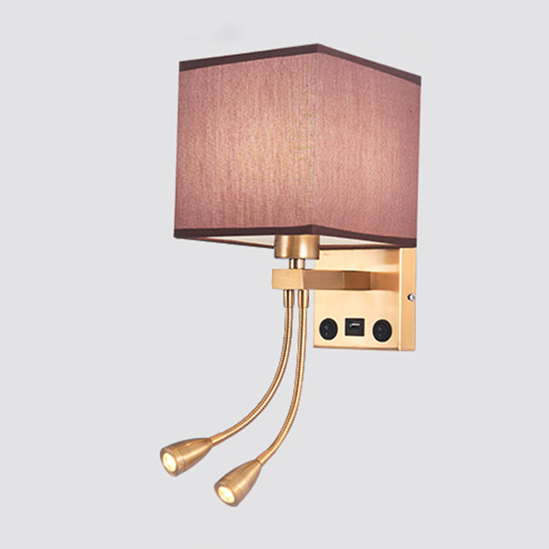 Modern Metal Adjustable Wall Sconce Square Shape Wall Light with Fabric Shade for Study