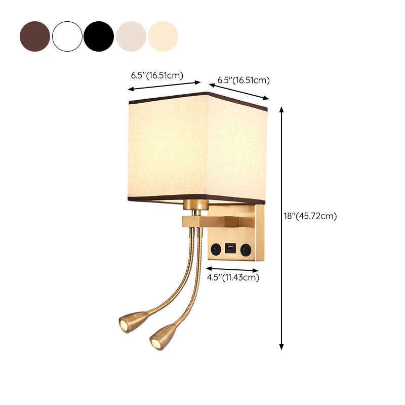 Modern Metal Adjustable Wall Sconce Square Shape Wall Light with Fabric Shade for Study