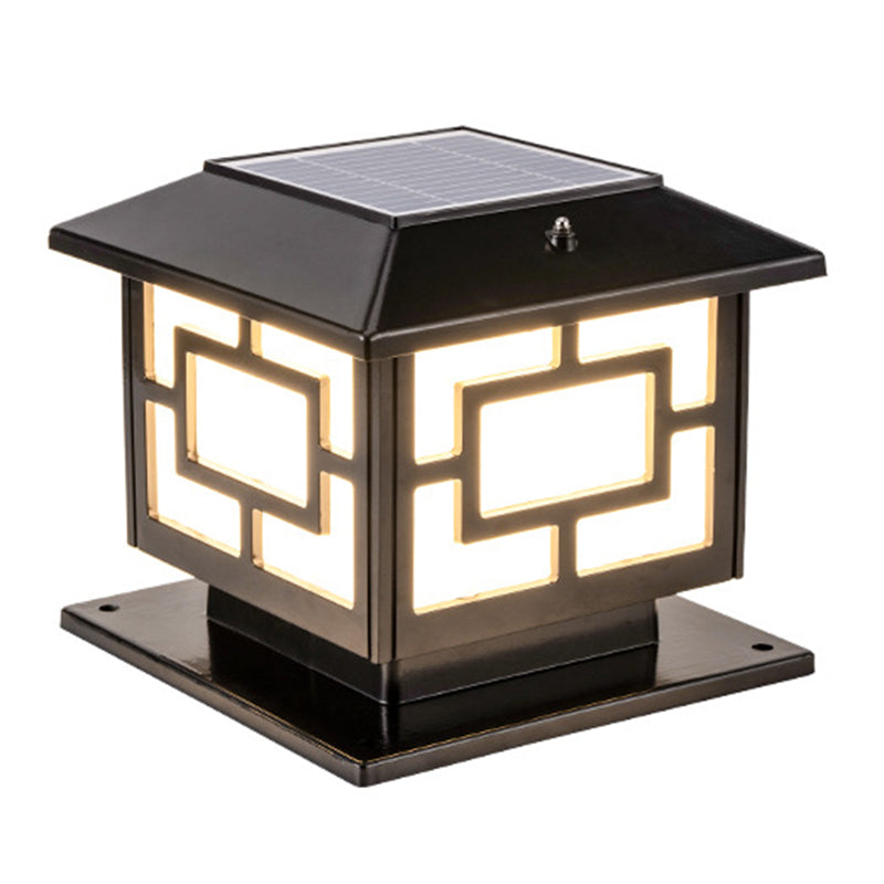 Rectangle Shape Metal Outdoor Lamp Modern Style 1 Light Solar Pillar Lights