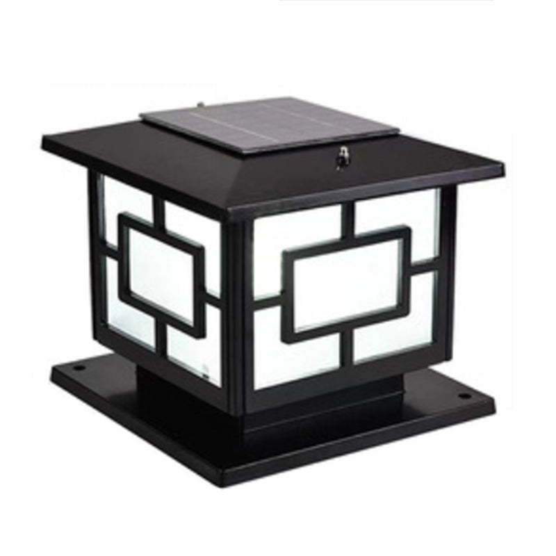 Rectangle Shape Metal Outdoor Lamp Modern Style 1 Light Solar Pillar Lights