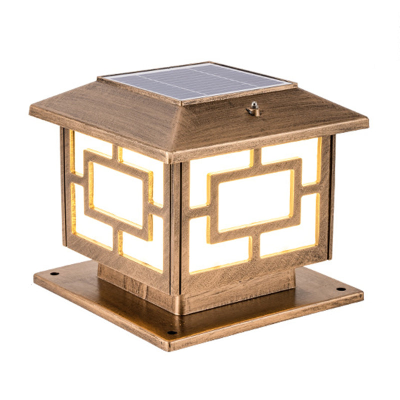 Rectangle Shape Metal Outdoor Lamp Modern Style 1 Light Solar Pillar Lights